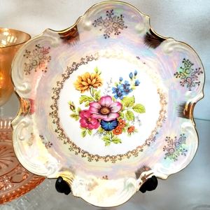 Stunning Opalescent Flower plate. Made in Japan.